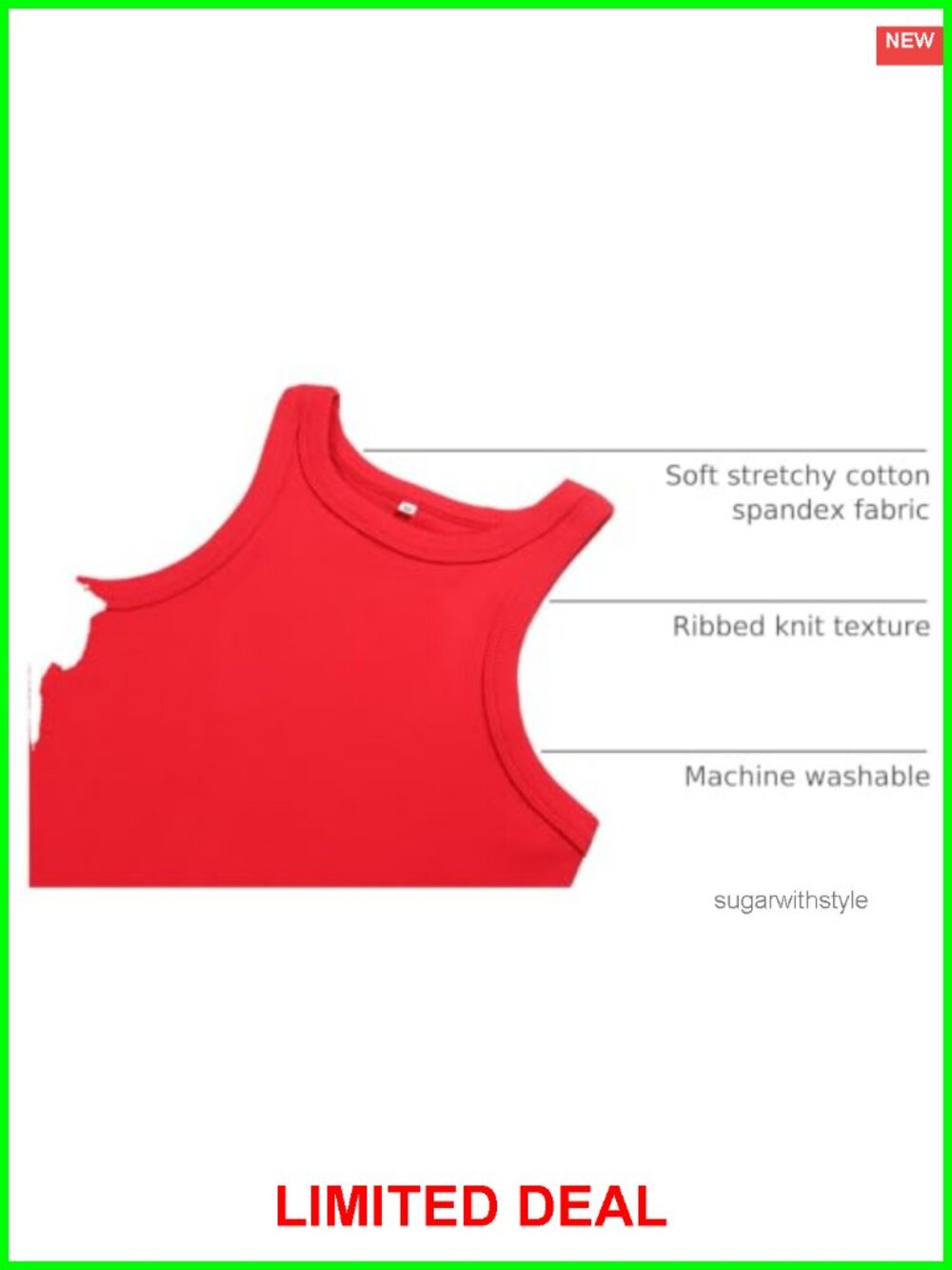 Sleeveless Ribbed Fitted Racerback Crew Neck Tank Top - Picture 3 of 6